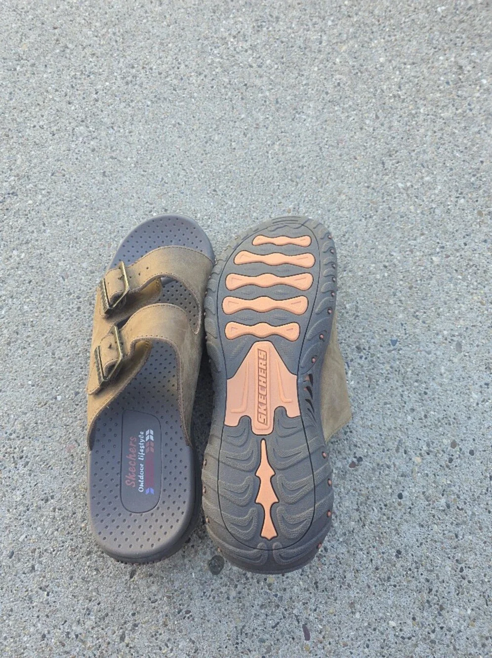 Skechers Leather Dual-Buckle Slide Sandals Women 8.5